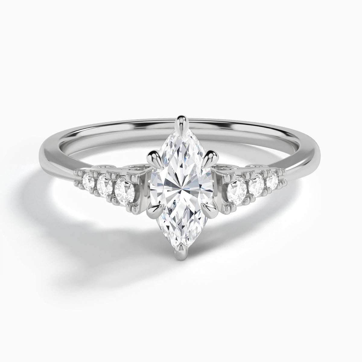 Marquise Ava Cathedral Engagement Ring In 18K White Gold - Lucenjuri
