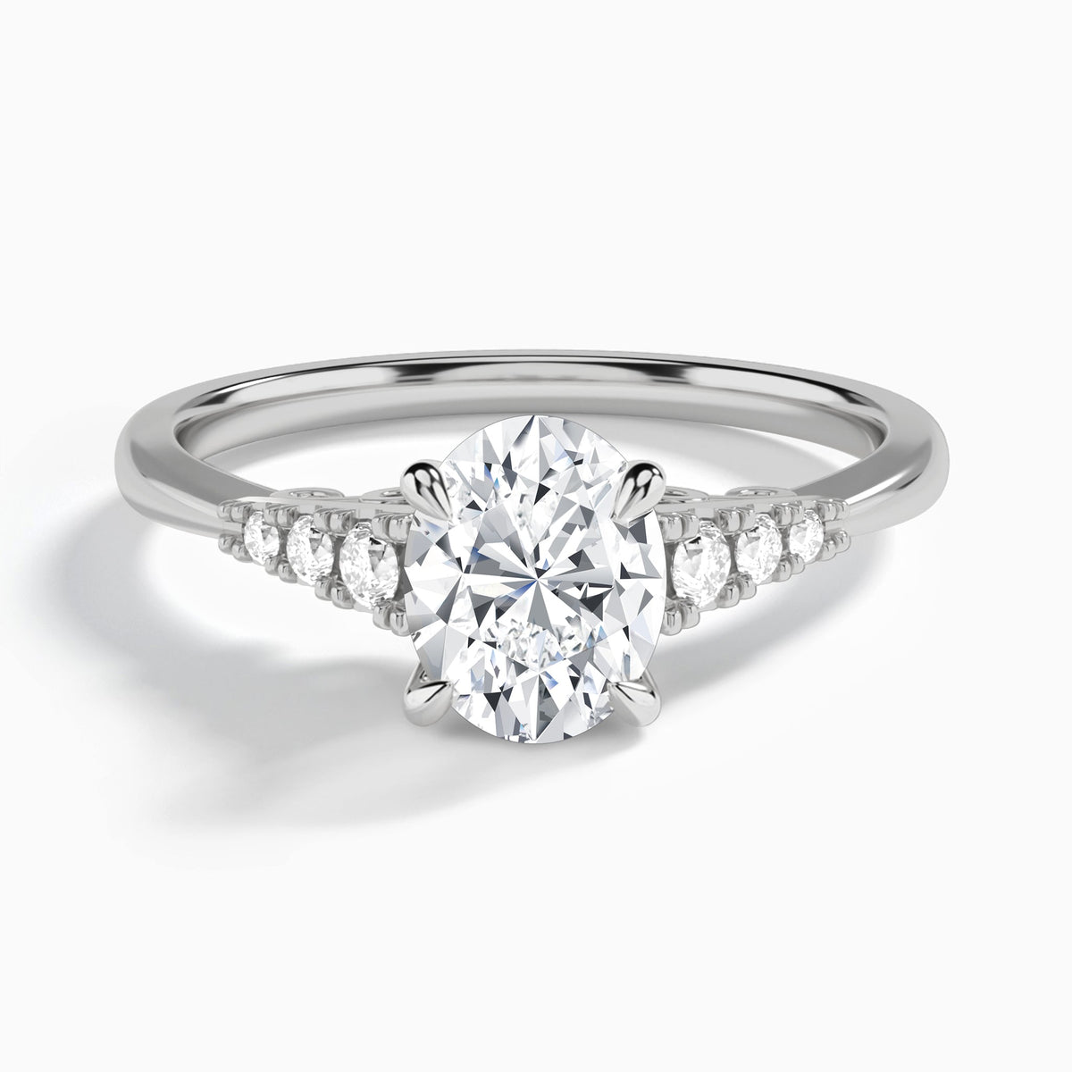 Oval Ava Cathedral Engagement Ring In 18K White Gold - Lucenjuri