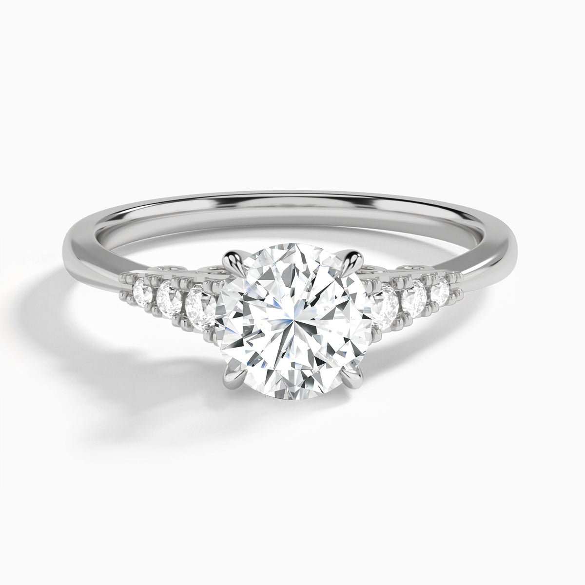 Round Ava Cathedral Engagement Ring In 18K White Gold - Lucenjuri