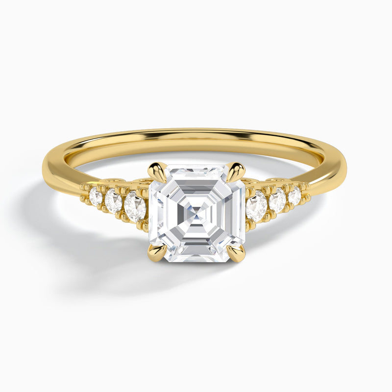 Asscher Ava Cathedral Engagement Ring In 18K Yellow Gold - Lucenjuri