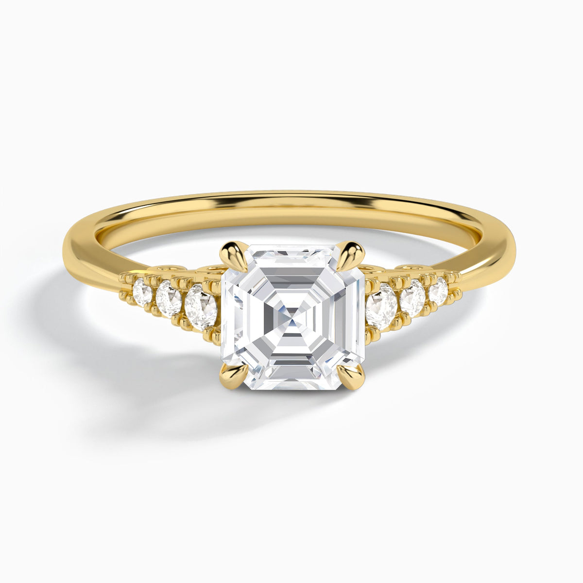 Asscher Ava Cathedral Engagement Ring In 18K Yellow Gold - Lucenjuri