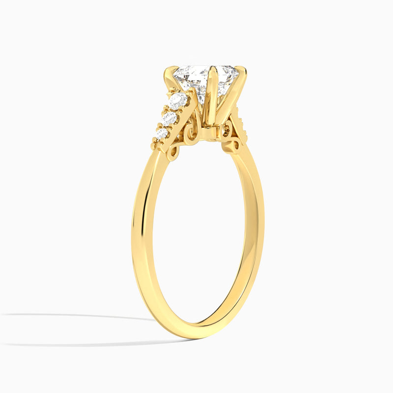 Asscher Ava Cathedral Engagement Ring In 18K Yellow Gold, Angle View