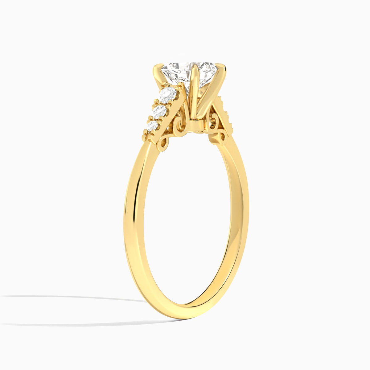 Cushion Ava Cathedral Engagement Ring In 18K Yellow Gold, Angle View
