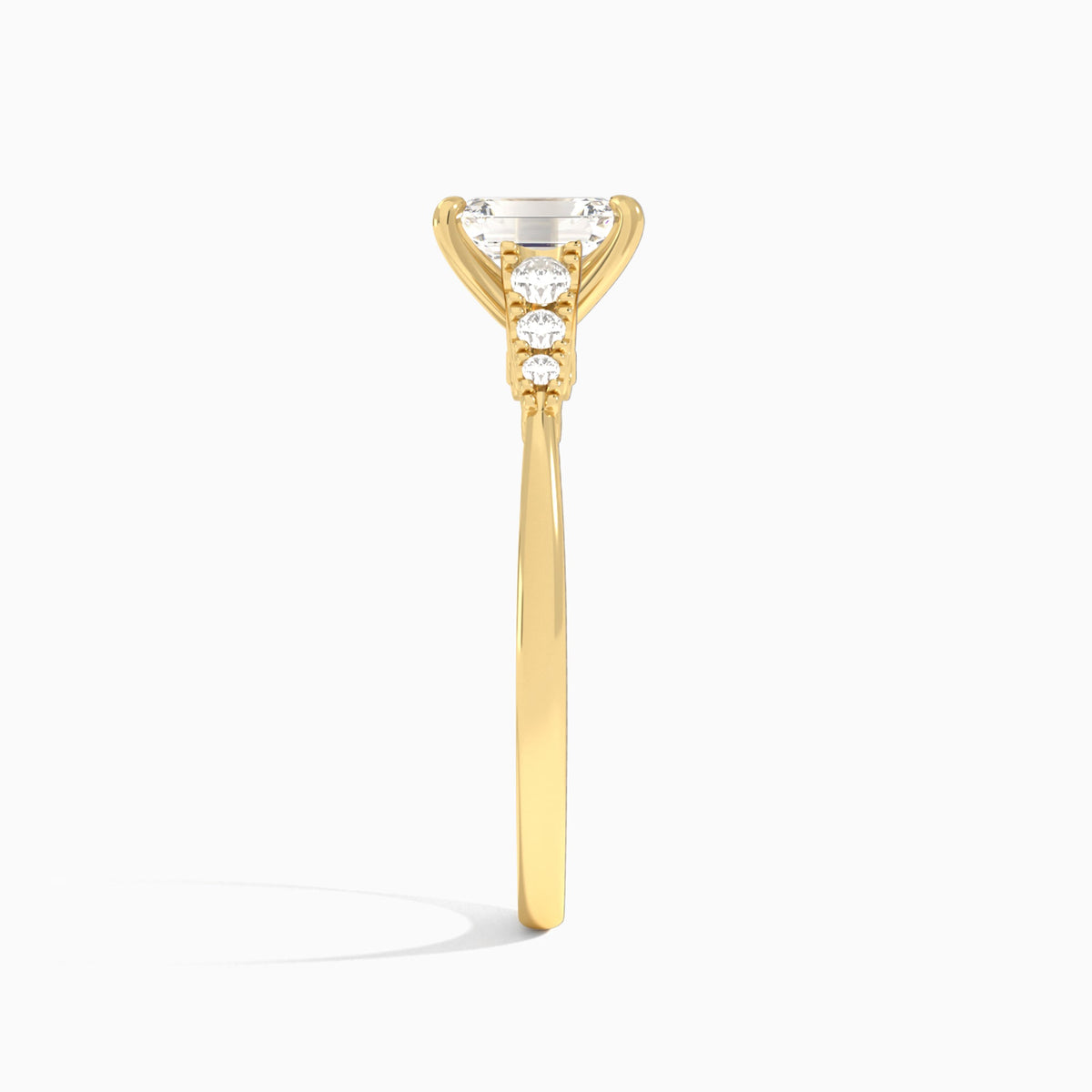 Emerald Ava Cathedral Engagement Ring In 14K Yellow Gold, Side View