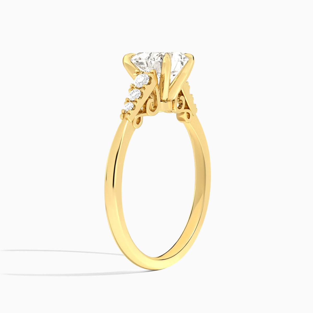 Heart Ava Cathedral Engagement Ring In 14K Yellow Gold, Angle View