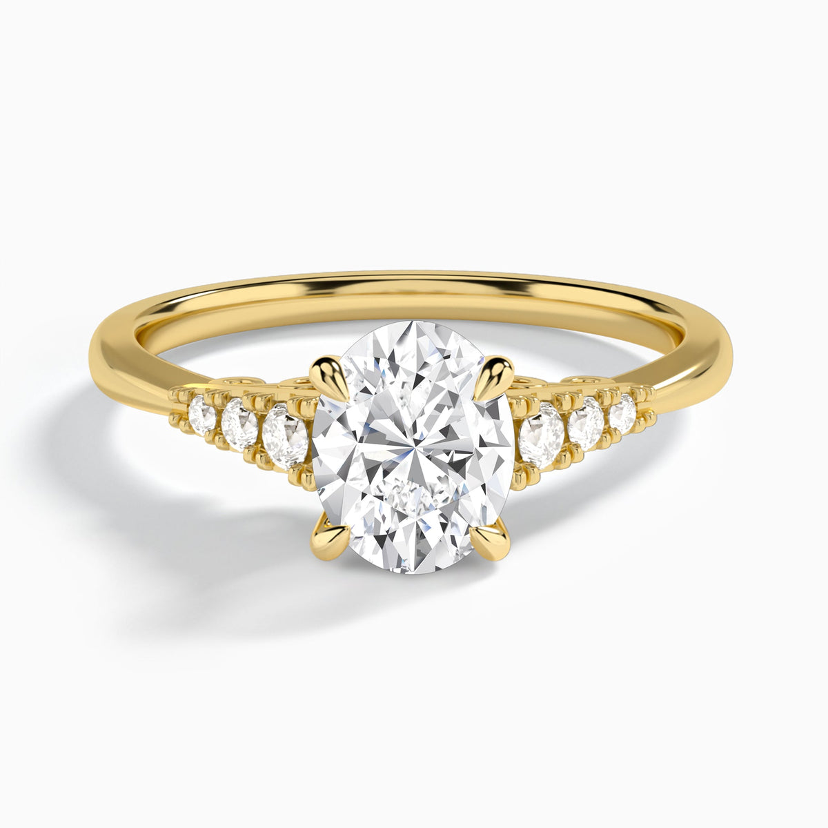 Oval Ava Cathedral Engagement Ring In 18K Yellow Gold - Lucenjuri