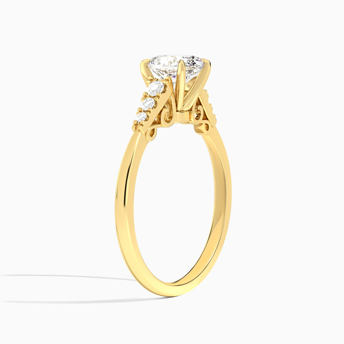 Oval Ava Cathedral Engagement Ring In 14K Yellow Gold, Angle View