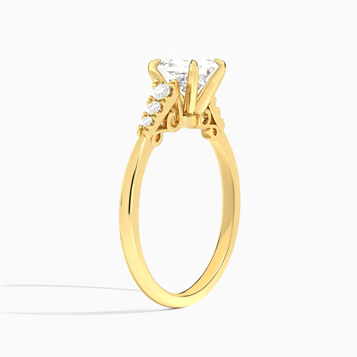 Princess Ava Cathedral Engagement Ring In 18K Yellow Gold, Angle View