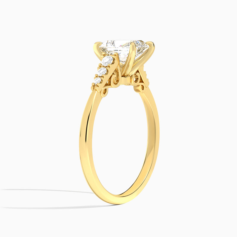 Radiant Ava Cathedral Engagement Ring In 18K Yellow Gold, Angle View