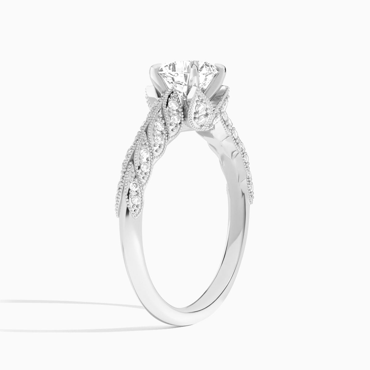 Cushion Laurel Diamond Engageemnt Ring In Platinum, Angle View