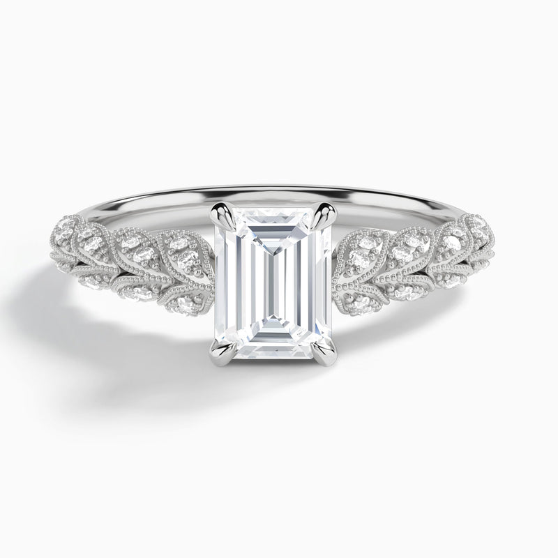 Emerald Laurel Diamond Engageemnt Ring In Platinum - Lucenjuri
