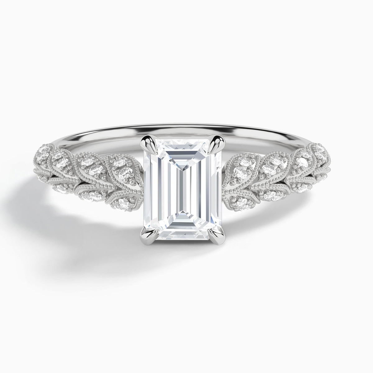 Emerald Laurel Diamond Engageemnt Ring In Platinum - Lucenjuri