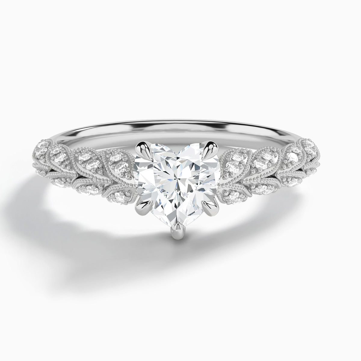 Heart Laurel Diamond Engageemnt Ring In Platinum - Lucenjuri