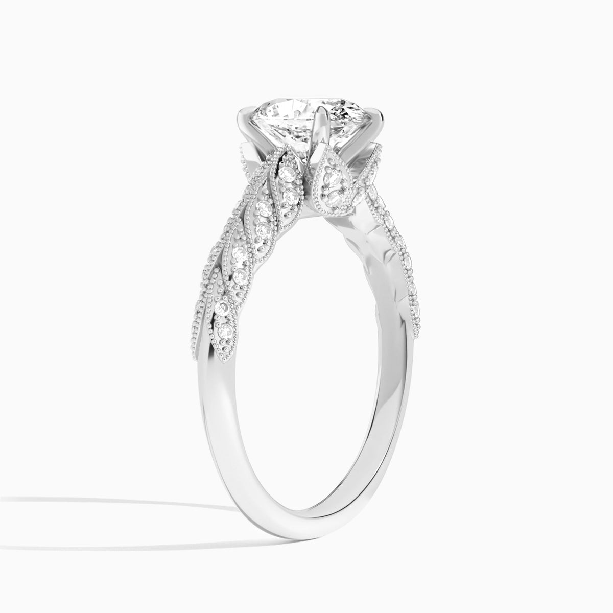 Oval Laurel Diamond Engageemnt Ring In Platinum, Angle View