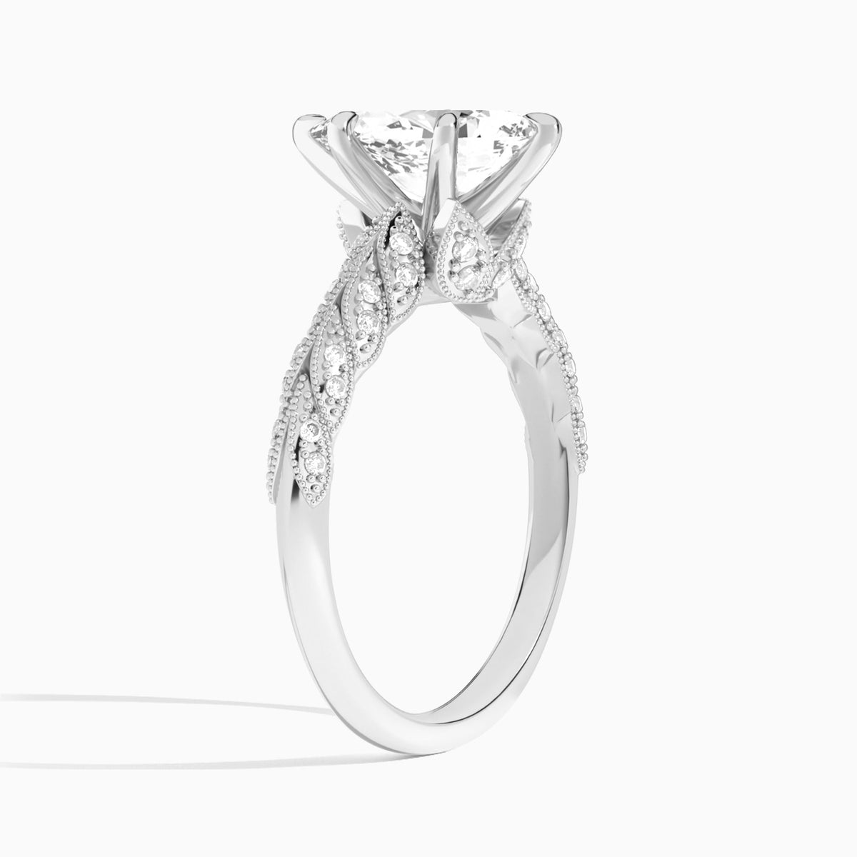 Pear Laurel Diamond Engageemnt Ring In Platinum, Angle View