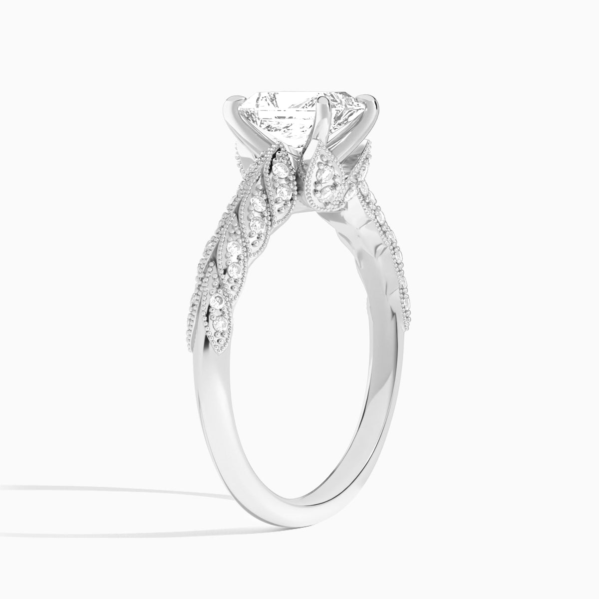 Radiant Laurel Diamond Engageemnt Ring In Platinum, Angle View