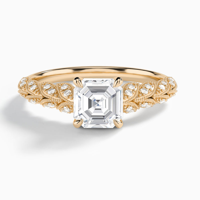 Asscher Laurel Diamond Engageemnt Ring In 14K Rose Gold - Lucenjuri