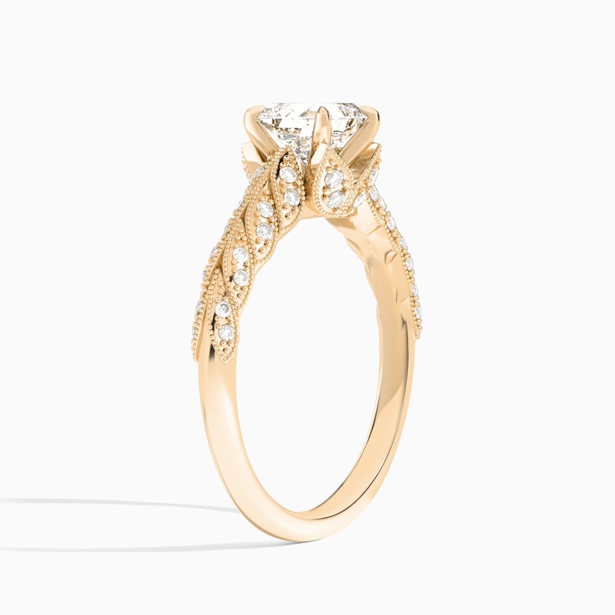 Asscher Laurel Diamond Engageemnt Ring In 14K Rose Gold, Angle View