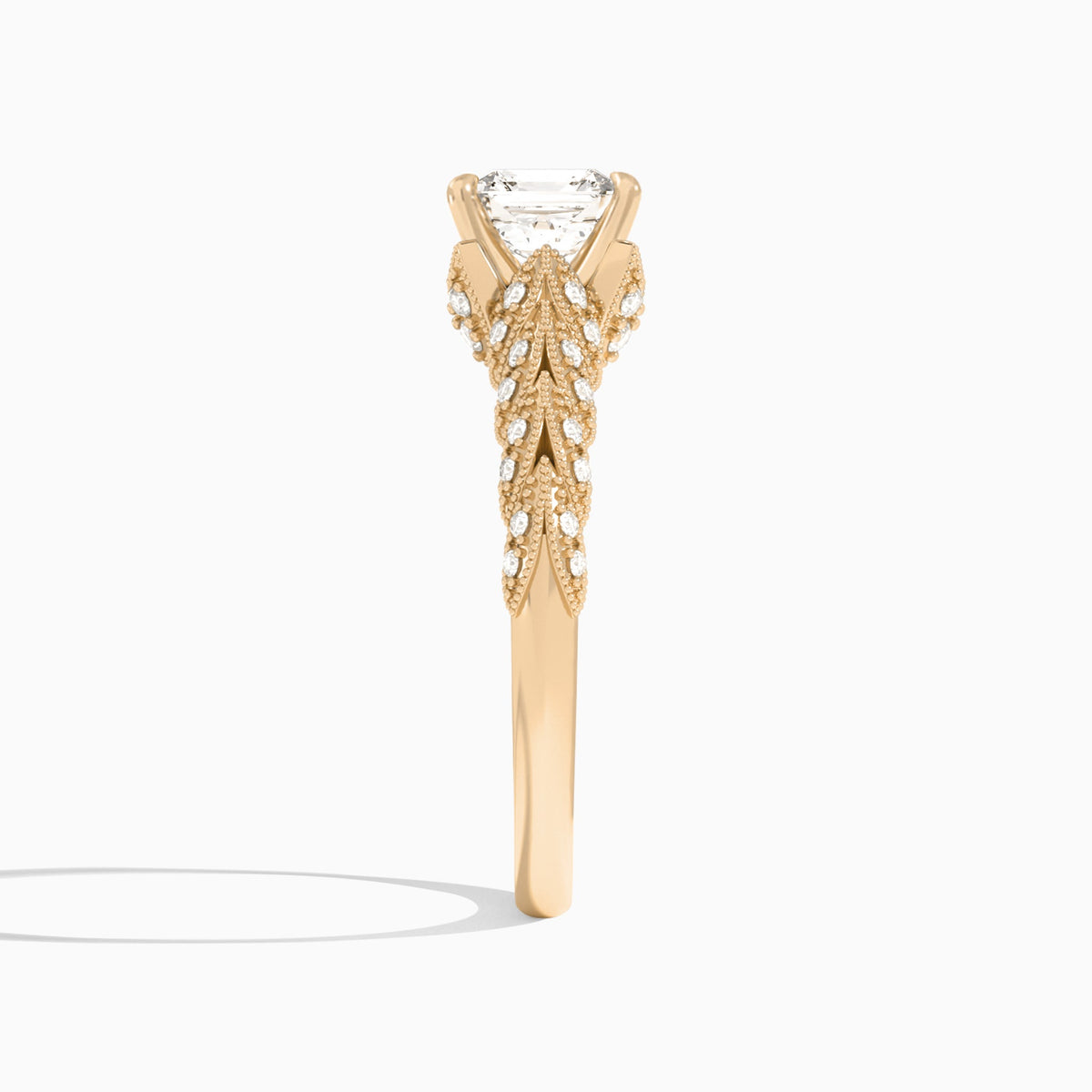 Asscher Laurel Diamond Engageemnt Ring In 14K Rose Gold, Side View