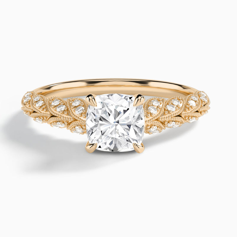 Cushion Laurel Diamond Engageemnt Ring In 14K Rose Gold - Lucenjuri