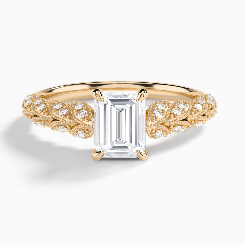 Emerald Laurel Diamond Engageemnt Ring In 14K Rose Gold - Lucenjuri