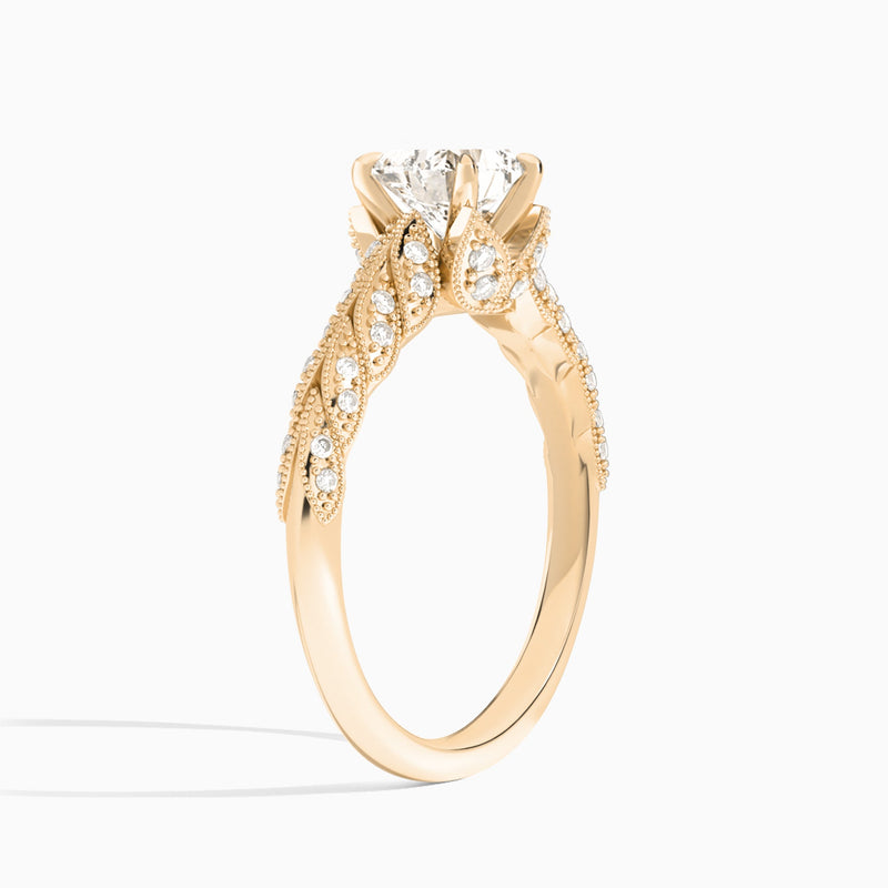 Heart Laurel Diamond Engageemnt Ring In 14K Rose Gold, Angle View