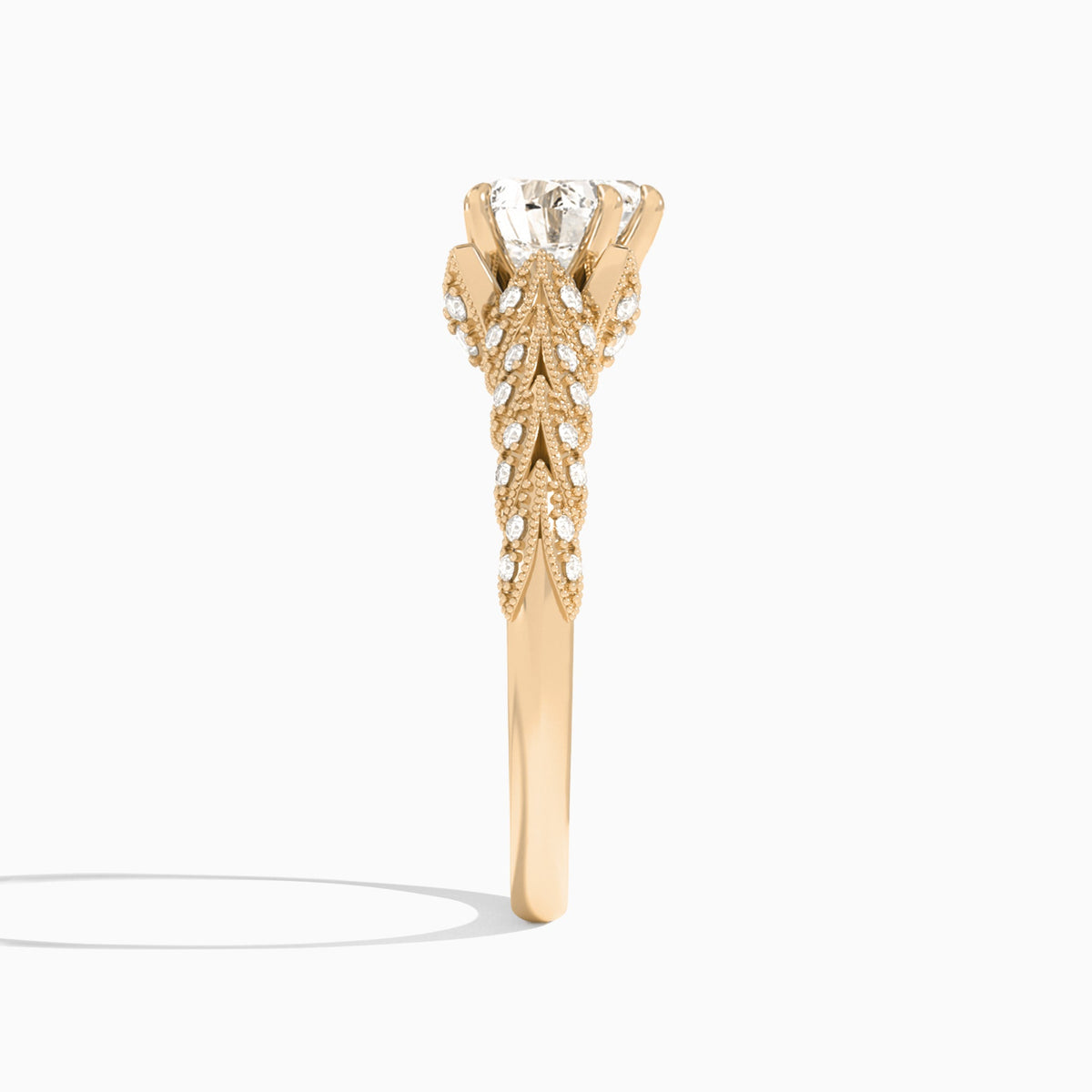 Heart Laurel Diamond Engageemnt Ring In 14K Rose Gold, Side View