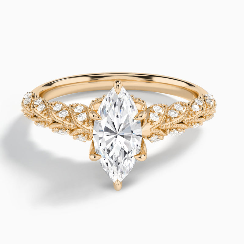 Marquise Laurel Diamond Engageemnt Ring In 14K Rose Gold - Lucenjuri