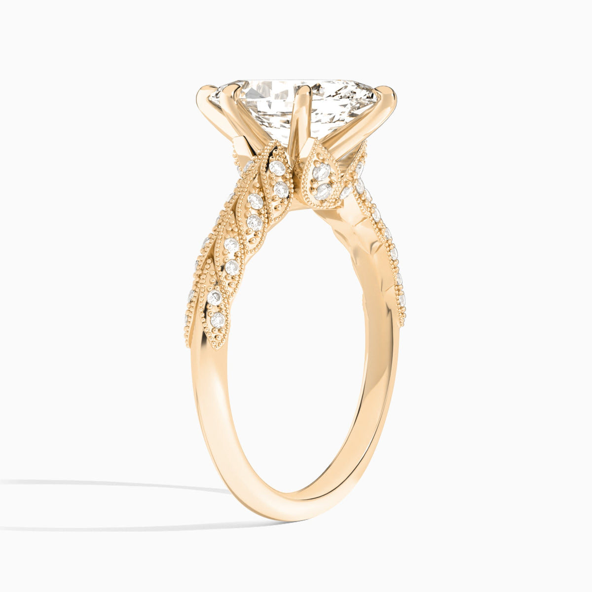 Marquise Laurel Diamond Engageemnt Ring In 14K Rose Gold, Angle View