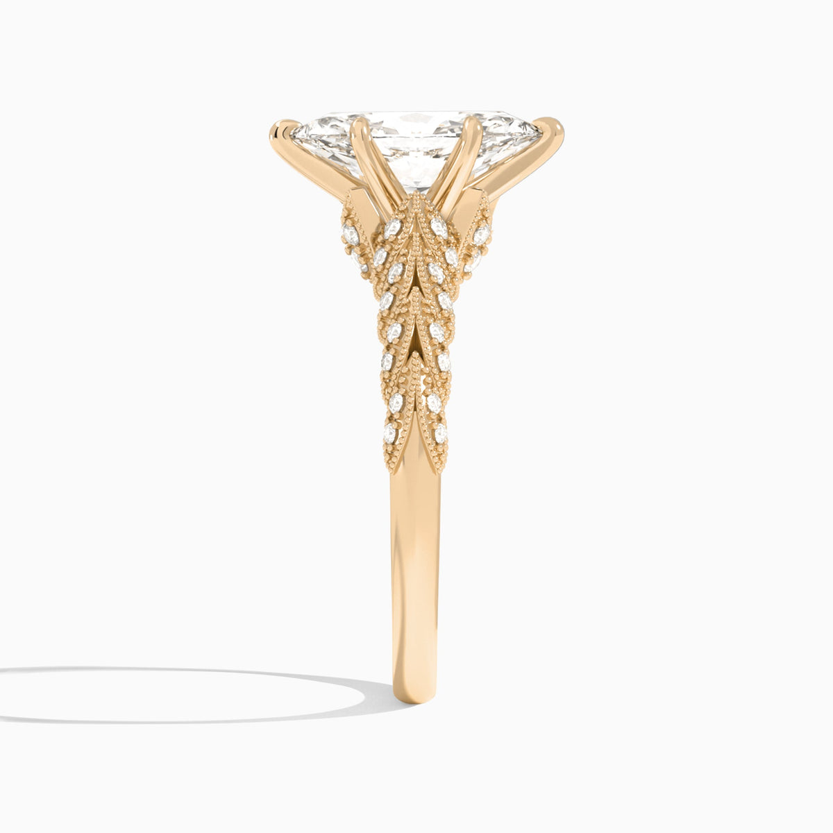 Marquise Laurel Diamond Engageemnt Ring In 14K Rose Gold, Side View