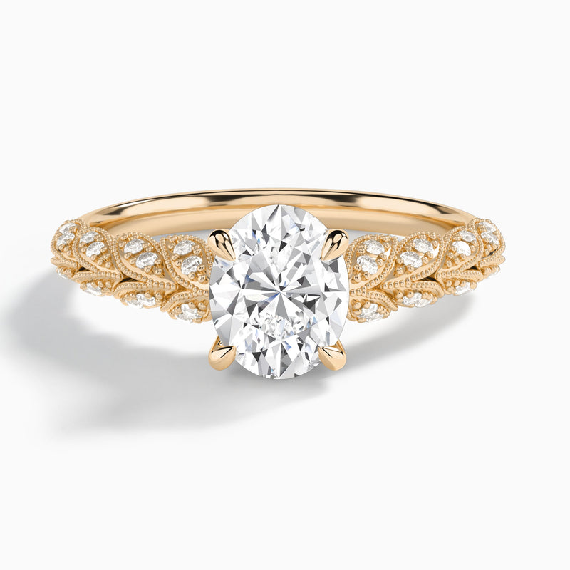 Oval Laurel Diamond Engageemnt Ring In 14K Rose Gold - Lucenjuri