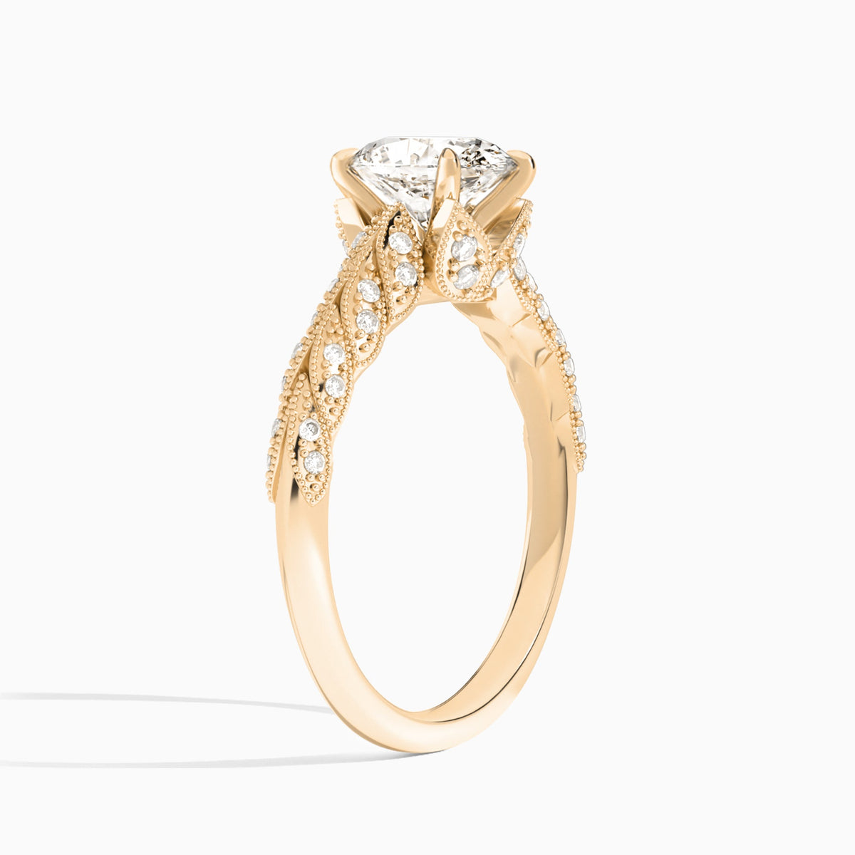 Oval Laurel Diamond Engageemnt Ring In 14K Rose Gold, Angle View