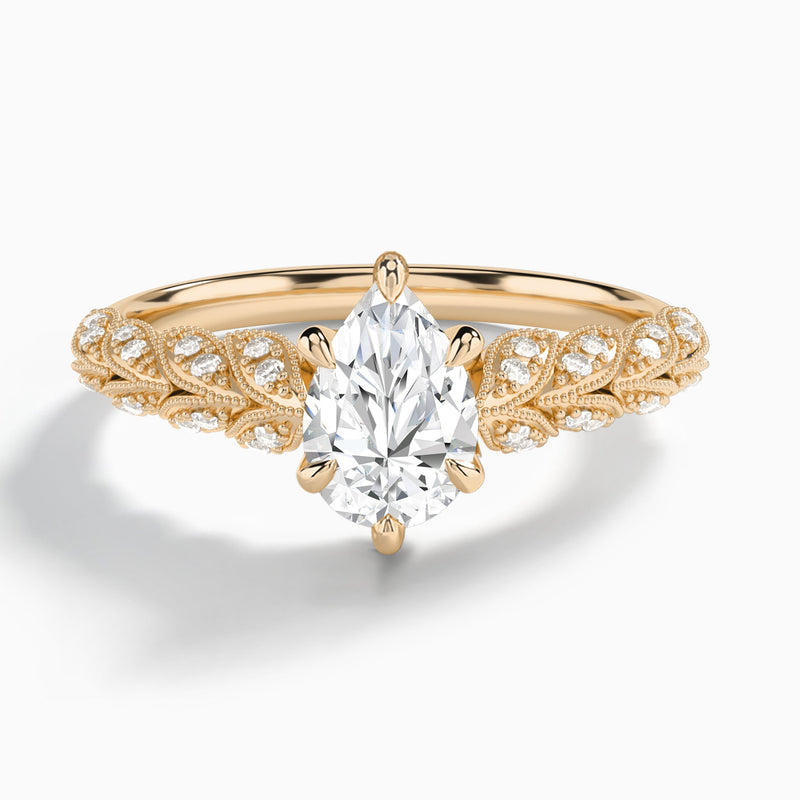 Pear Laurel Diamond Engageemnt Ring In 14K Rose Gold - Lucenjuri