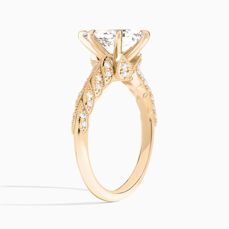 Pear Laurel Diamond Engageemnt Ring In 14K Rose Gold, Angle View