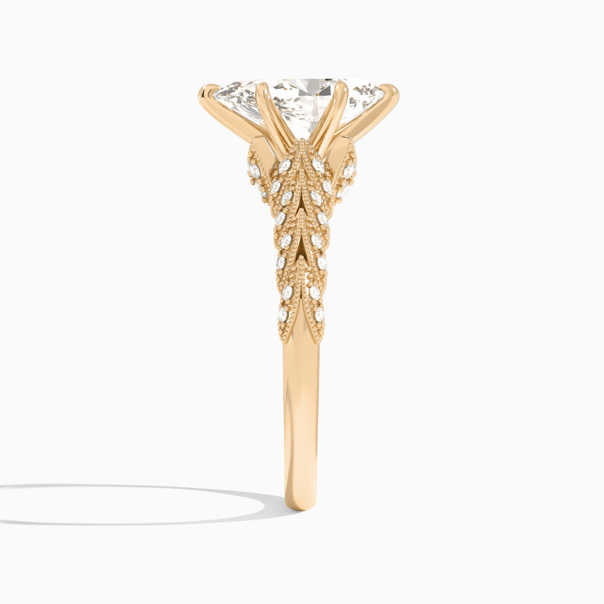 Pear Laurel Diamond Engageemnt Ring In 14K Rose Gold, Side View