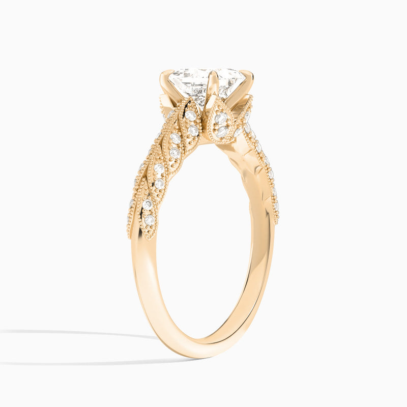 Princess Laurel Diamond Engageemnt Ring In 14K Rose Gold, Angle View