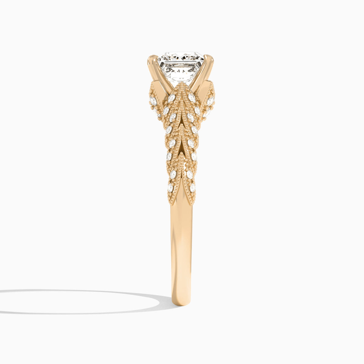 Princess Laurel Diamond Engageemnt Ring In 14K Rose Gold, Side View