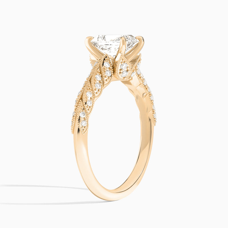 Radiant Laurel Diamond Engageemnt Ring In 14K Rose Gold, Angle View