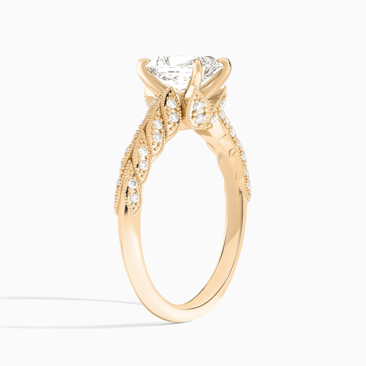 Radiant Laurel Diamond Engageemnt Ring In 14K Rose Gold, Angle View