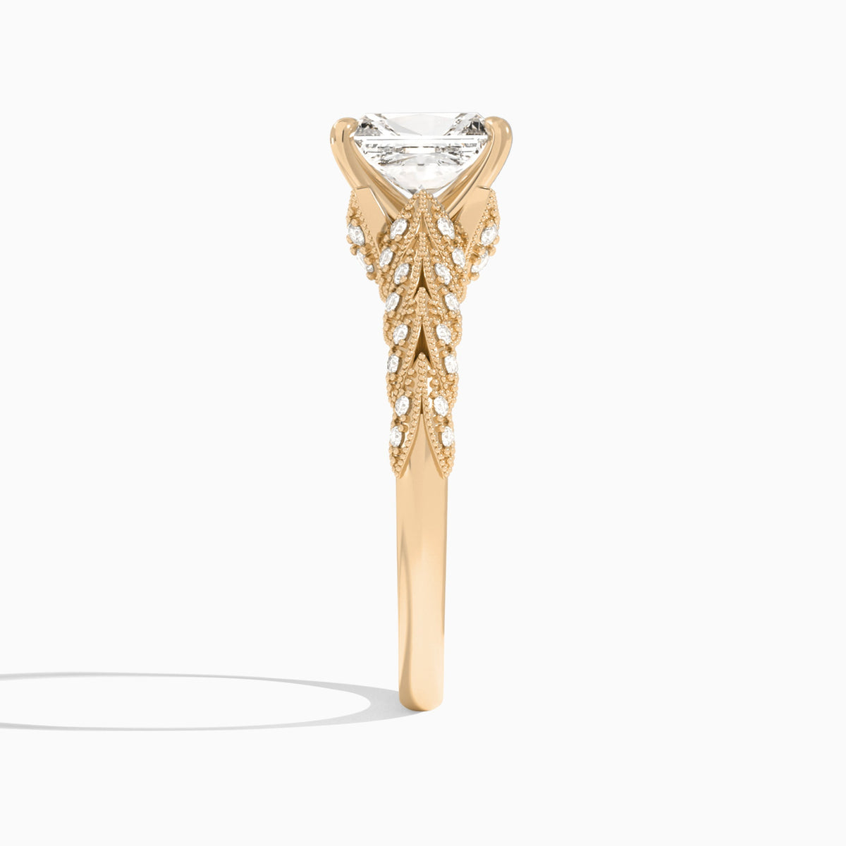 Radiant Laurel Diamond Engageemnt Ring In 14K Rose Gold, Side View