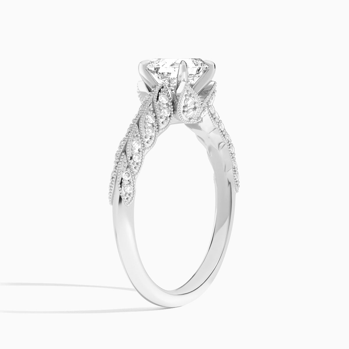 Asscher Laurel Diamond Engageemnt Ring In 14K White Gold, Angle View