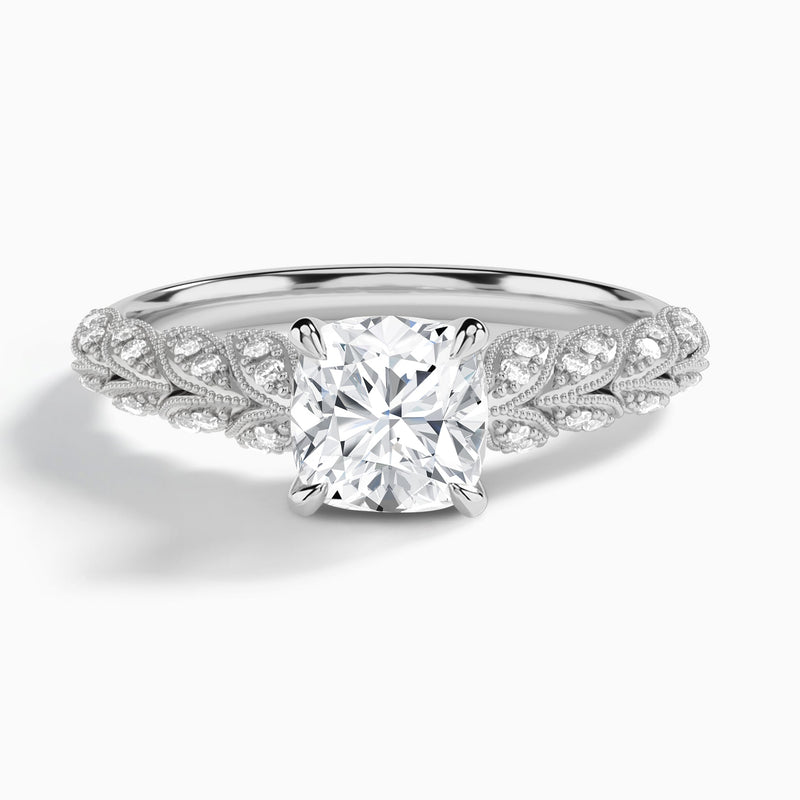 Cushion Laurel Diamond Engageemnt Ring In 18K White Gold - Lucenjuri