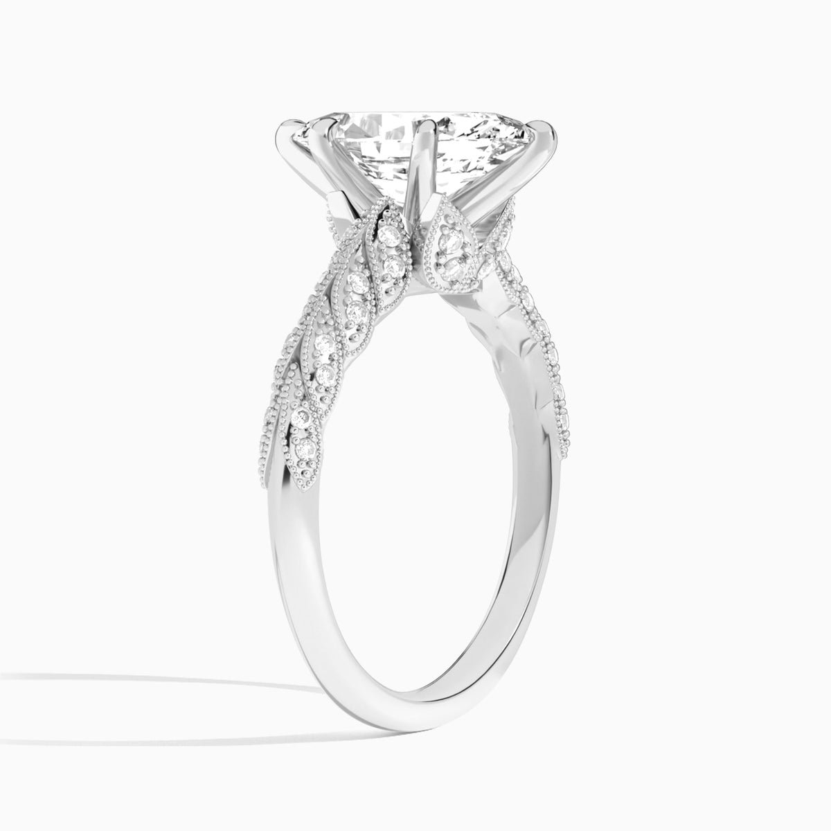 Marquise Laurel Diamond Engageemnt Ring In 18K White Gold, Angle View