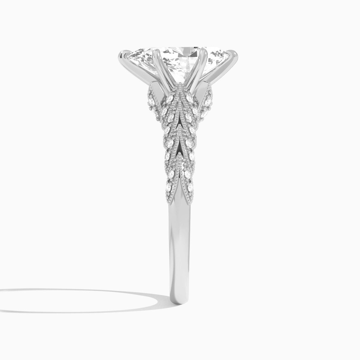 Pear Laurel Diamond Engageemnt Ring In 18K White Gold, Side View