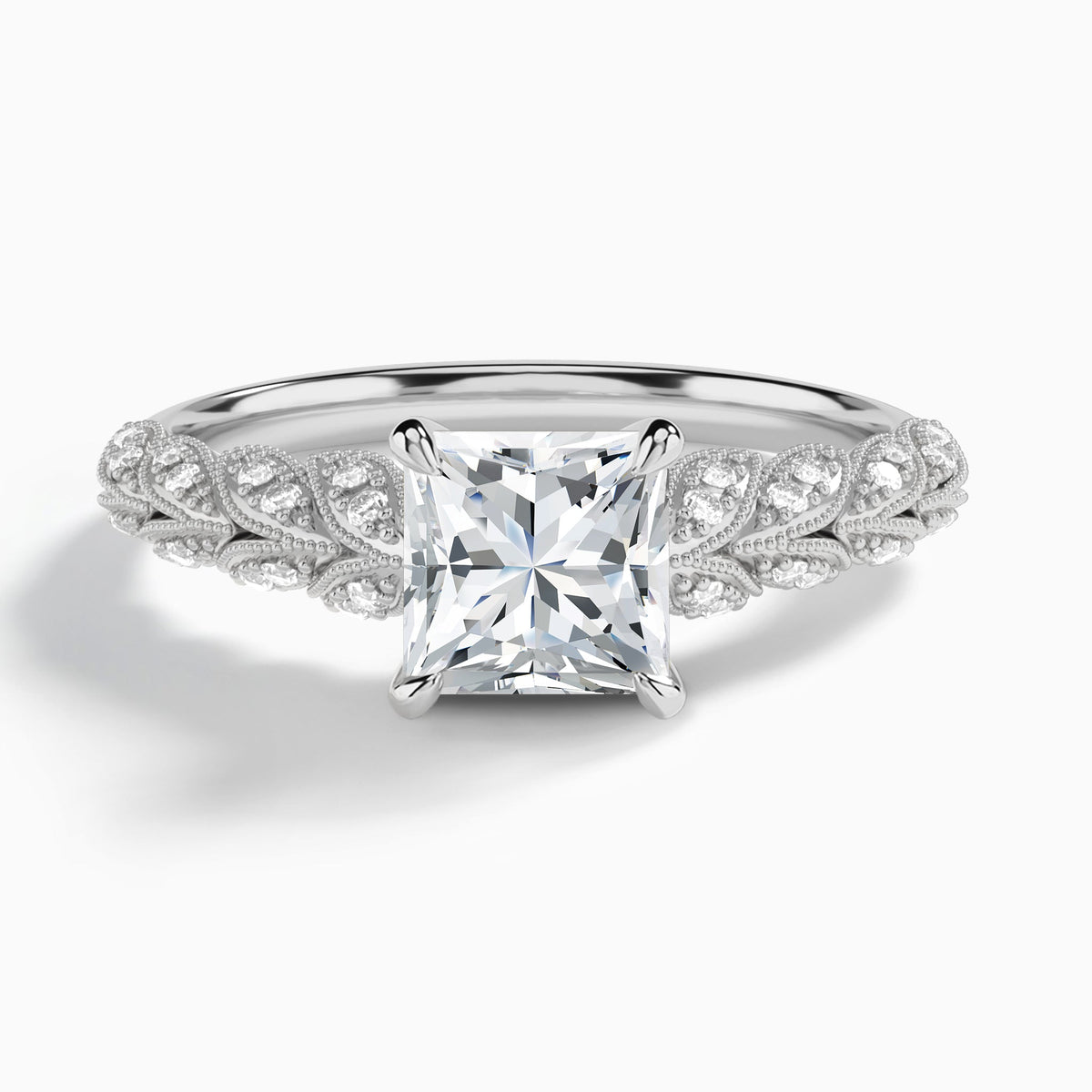 Princess Laurel Diamond Engageemnt Ring In 14K White Gold - Lucenjuri