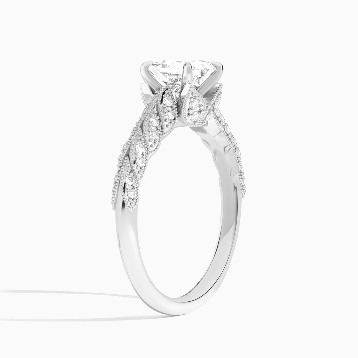 Princess Laurel Diamond Engageemnt Ring In 18K White Gold, Angle View