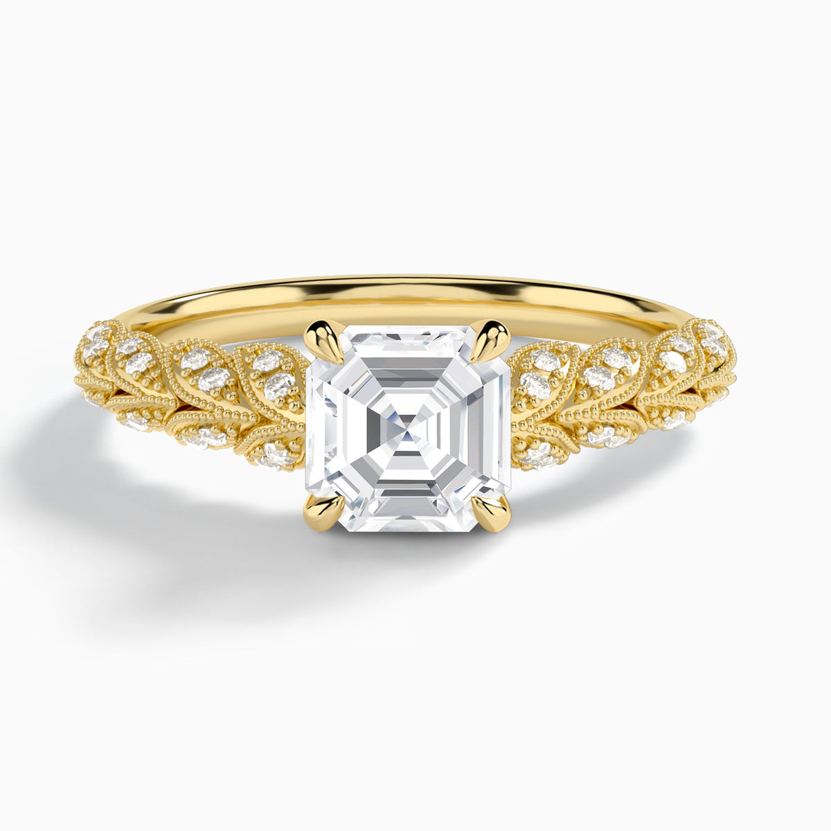 Asscher Laurel Diamond Engageemnt Ring In 18K Yellow Gold - Lucenjuri