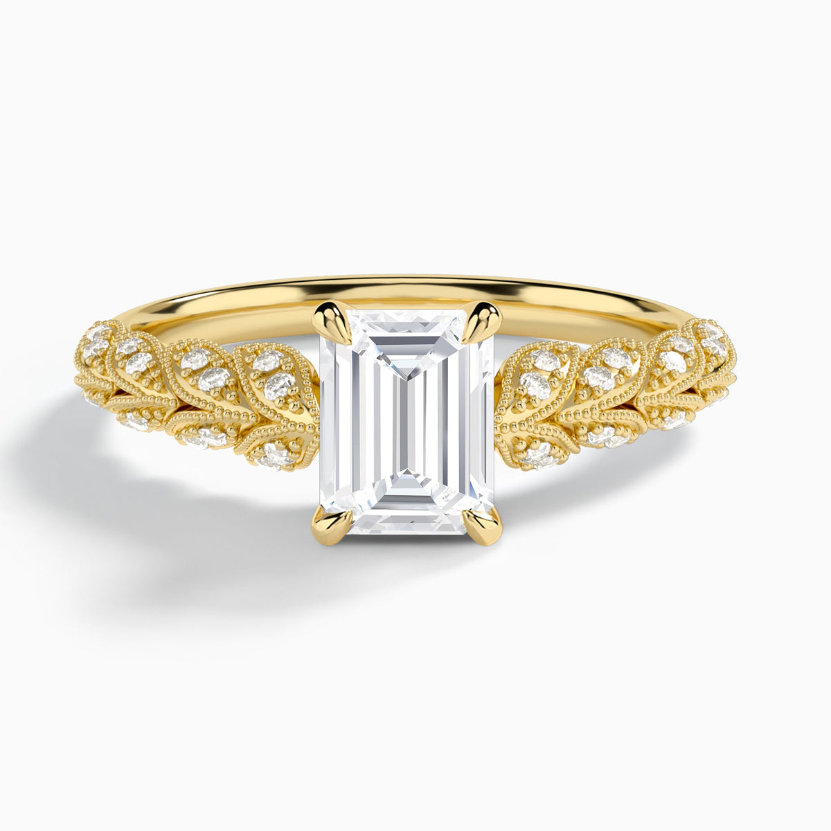 Emerald Laurel Diamond Engageemnt Ring In 18K Yellow Gold - Lucenjuri