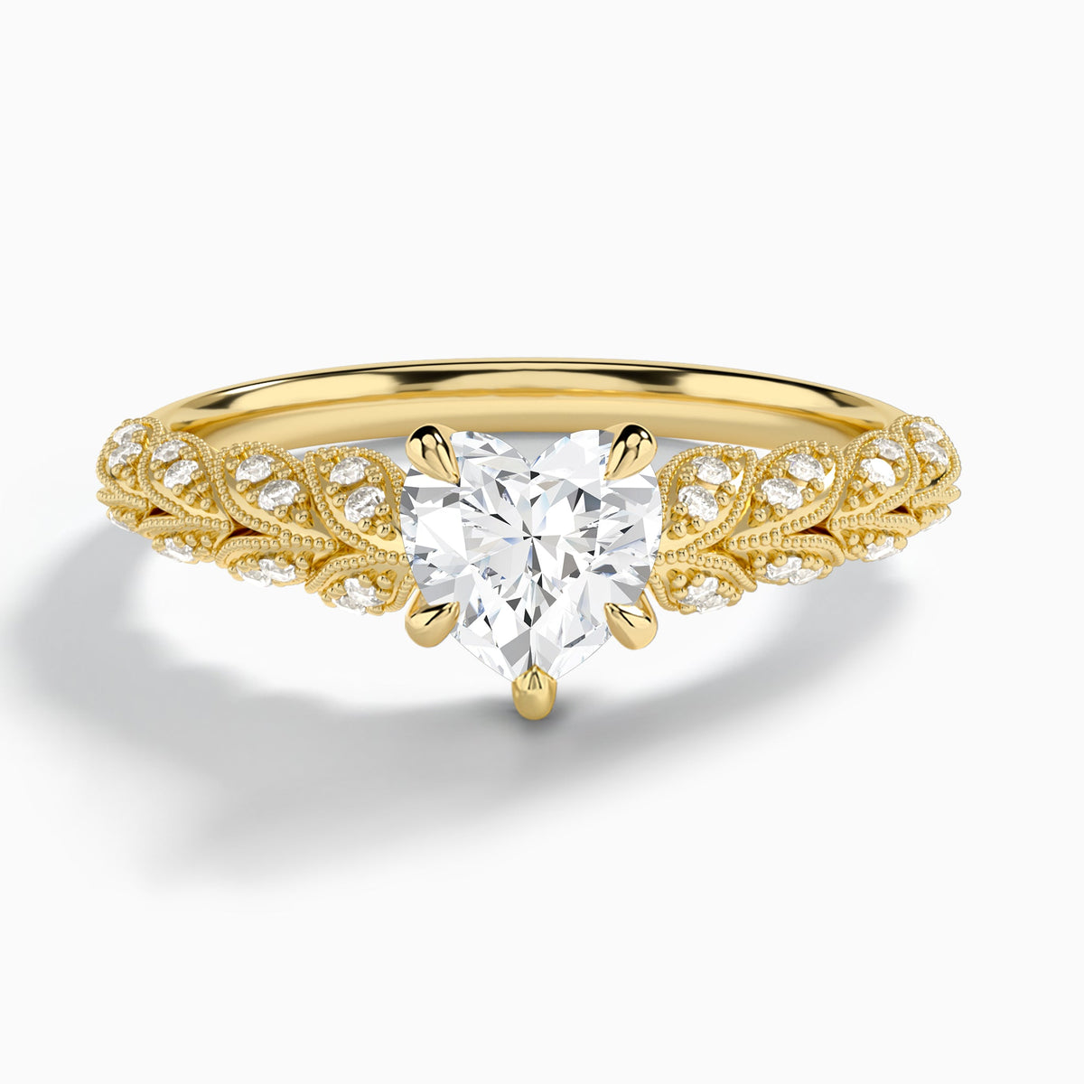 Heart Laurel Diamond Engageemnt Ring In 14K Yellow Gold - Lucenjuri