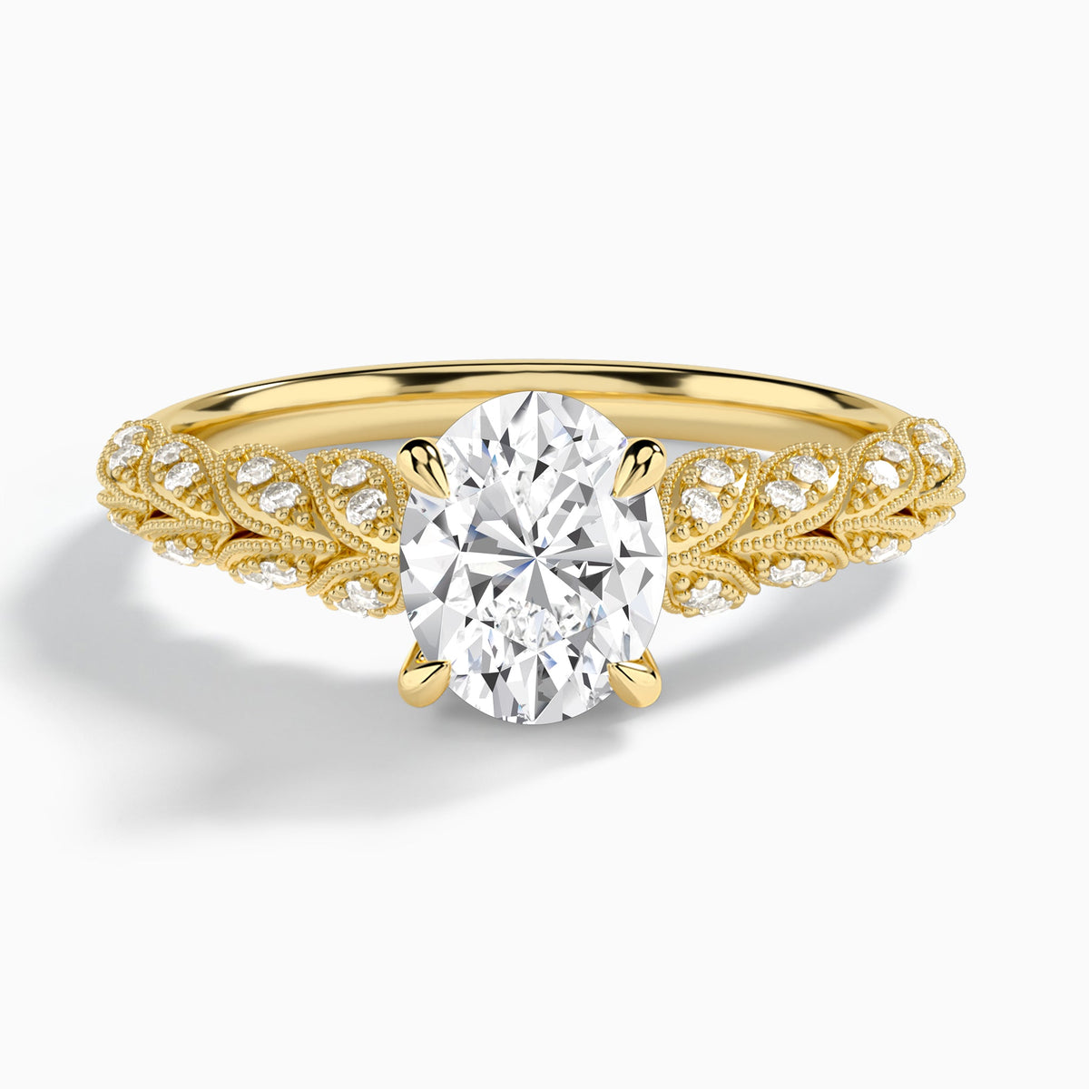 Oval Laurel Diamond Engageemnt Ring In 14K Yellow Gold - Lucenjuri